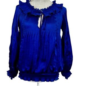 Diane von Furstenberg Royal Blue Accordion Pleated Ruffle Blouse Sz 4